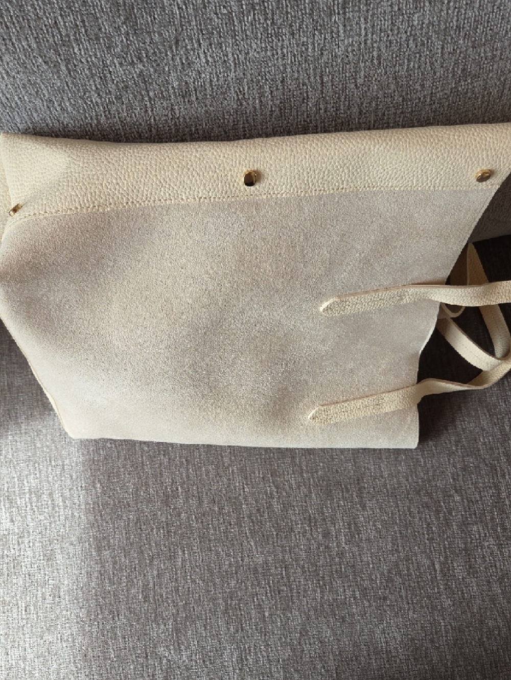 Cream Suede Tote Bag - Minimal Everyday Handbag - Picture 5 of 6
